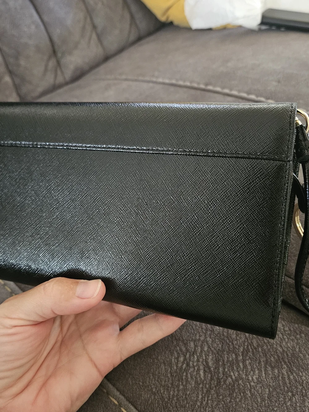 Tory Burch Black Saffiano Leather Clutch Wristlet with Gold Logo